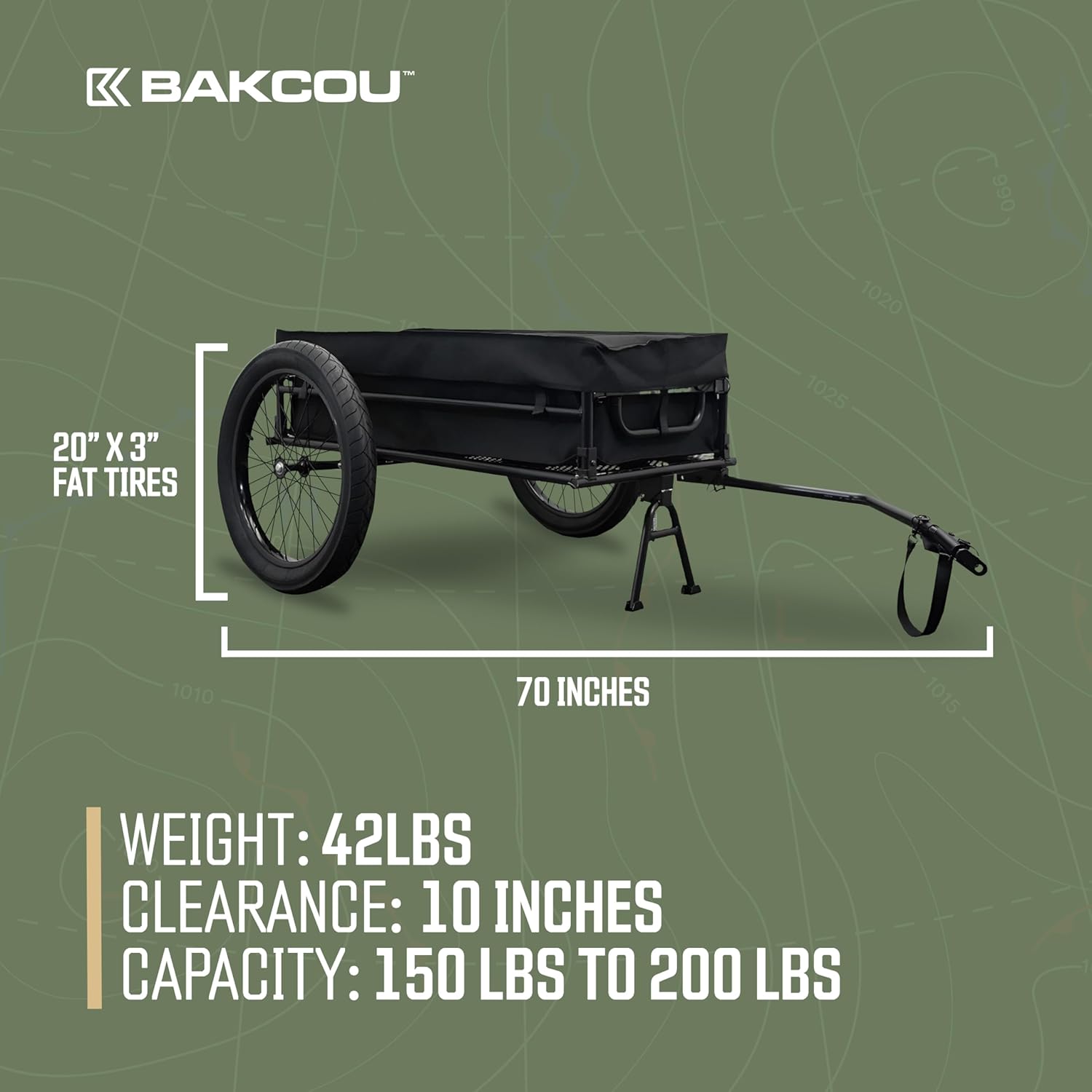 Bakcou - Folding Cargo eBike Trailer with 20" x 3" Fat Tires