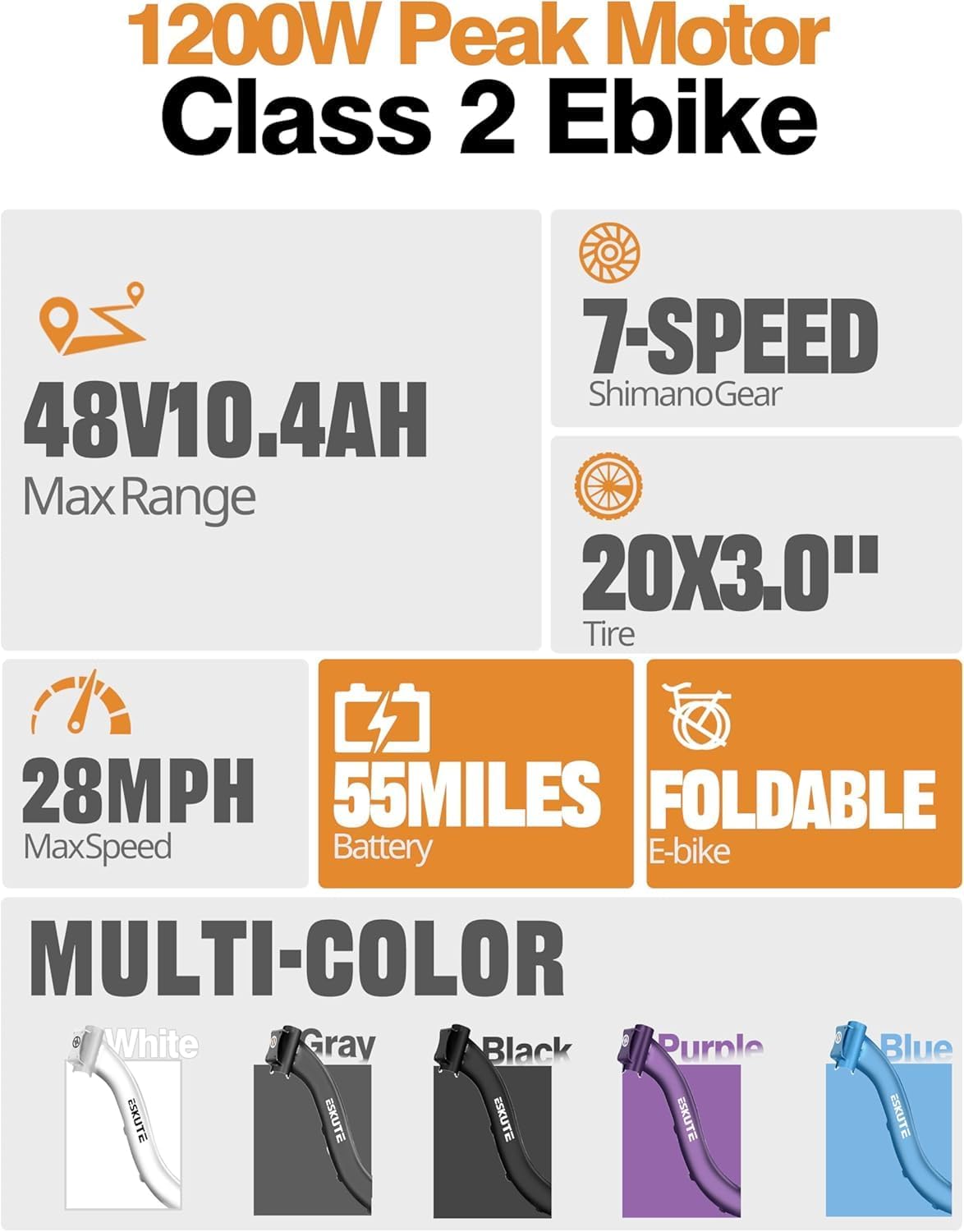 ESKUTE Electric Bike for Adults – 1200W Peak Motor