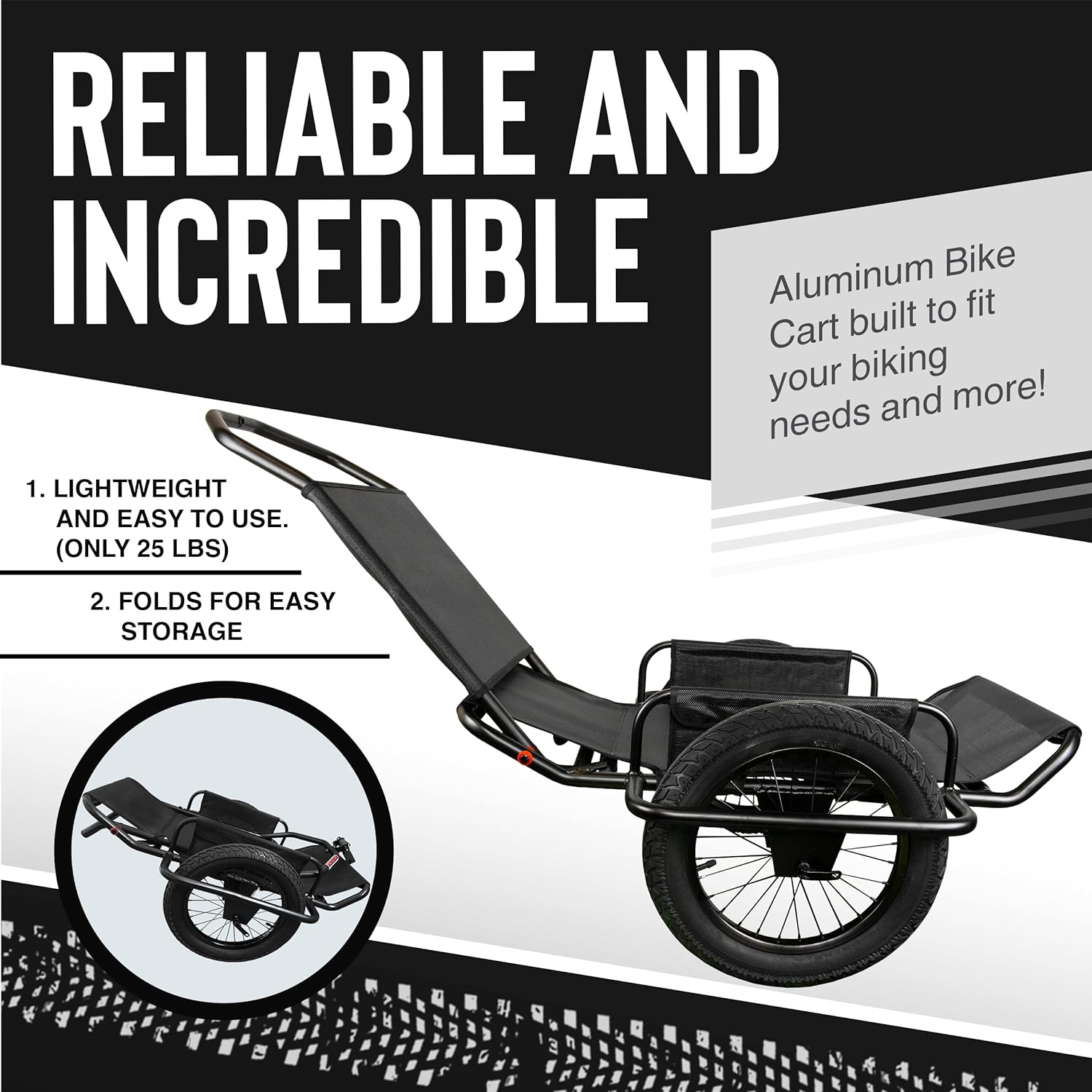 Rambo Bikes Aluminum Bike Trailer Cart - Heavy-Duty Game Cart and Utility Trailer - 300lbs Maximum Capacity - 6061 Aluminum Alloy Frame